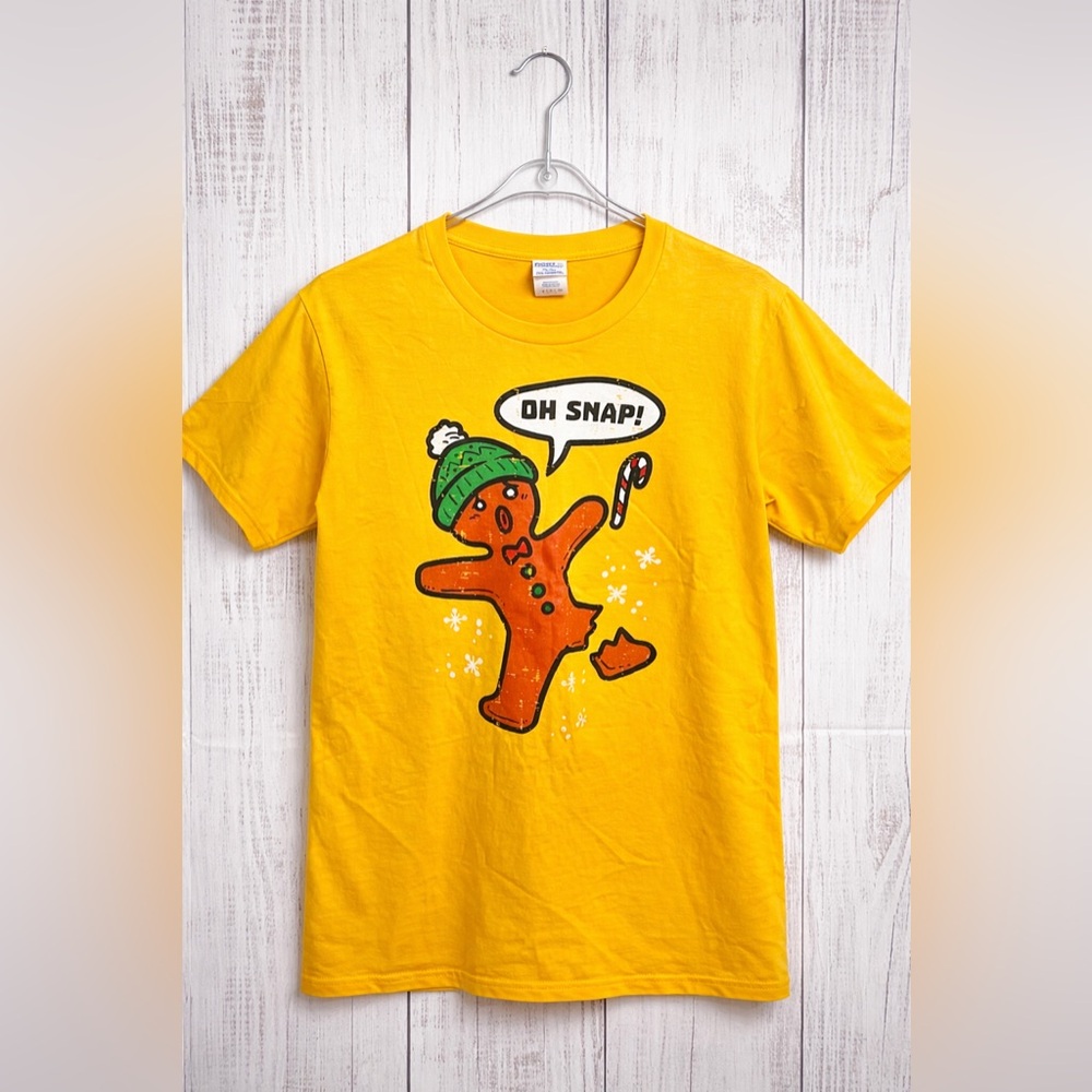 Oh Snap Gingerbread Man Christmas Shirt Yellow‎ Tee Size S